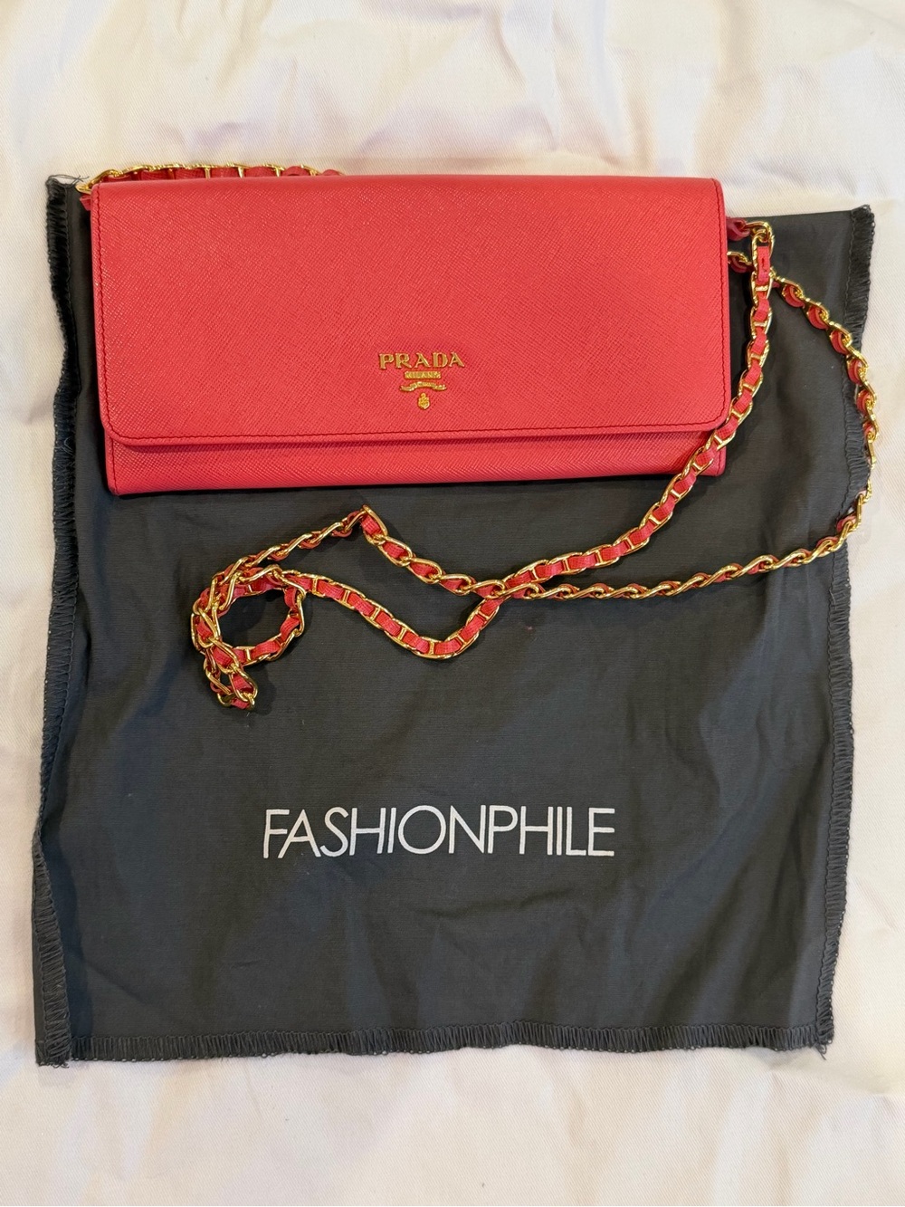 Prada Pink Saffiano Wallet on Chain